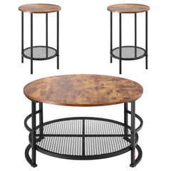 3-Piece Round Coffee Table Set with Metal Legs