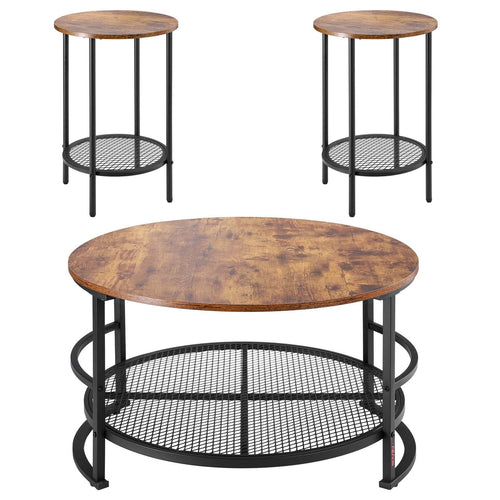 3-Piece Round Coffee Table Set with Metal Legs