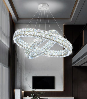 Dual Ring Crystal LED Chandelier – Dimmable Ceiling Light, Silver
