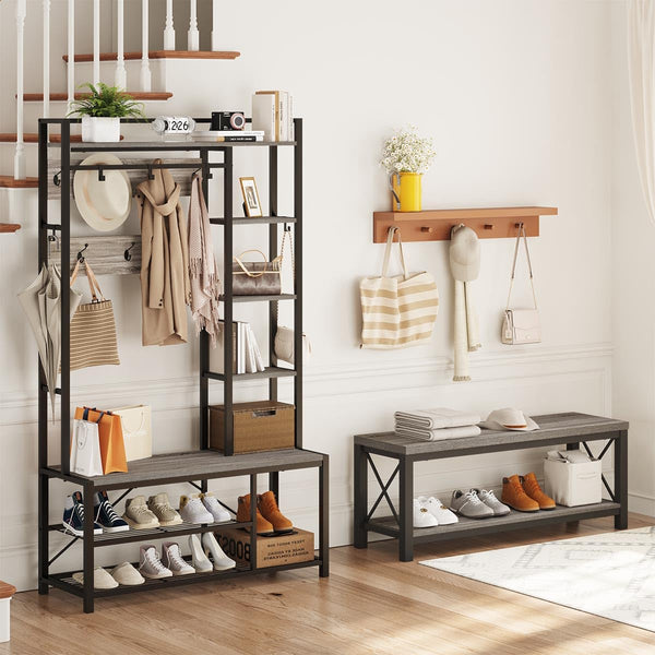 47-Inch Industrial Entryway Bench with Shoe Storage
