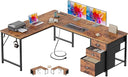 L-Shaped Computer Desk with Power Outlet & USB-C Port, Drawers, File Cabinet & Corner Storage