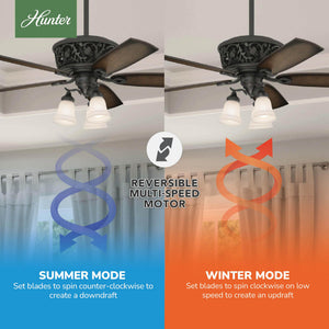 54-Inch Traditional Ceiling Fan with LED Lights and Remote