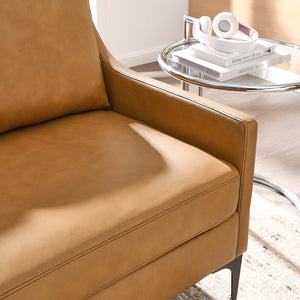 Mid-Century Modern Top-Grain Leather Loveseat – Tan