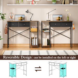 Small Computer Desk with Drawers & Storage Shelves