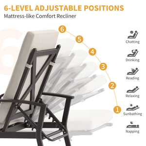 Outdoor Patio Chaise Lounge Chair with Adjustable Backrest & Removable Cushion