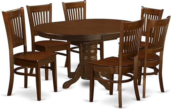 7-Piece Oval Dining Table Set with Butterfly Leaf & 6 Upholstered Chairs