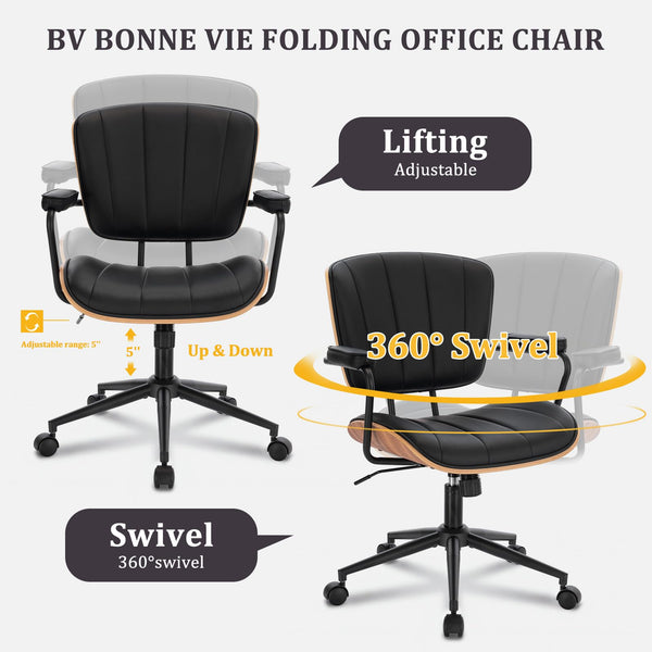 Mid-Century Modern Office Chair with Walnut Back