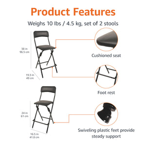 Folding Bar Stool with Footrest, Set of 2