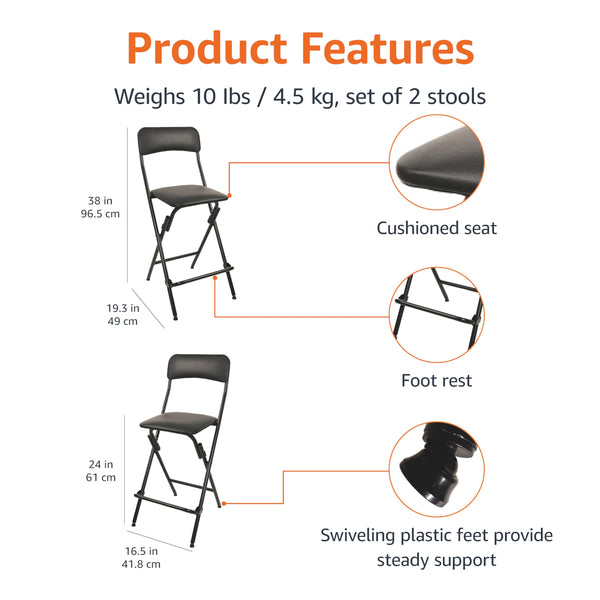 Folding Bar Stool with Footrest, Set of 2
