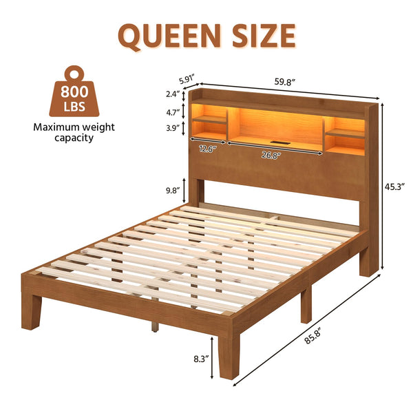 Queen Platform Bed Frame with LED Headboard