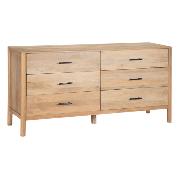 66-Inch Wide 6-Drawer Dresser – Natural Oak White Mango Wood