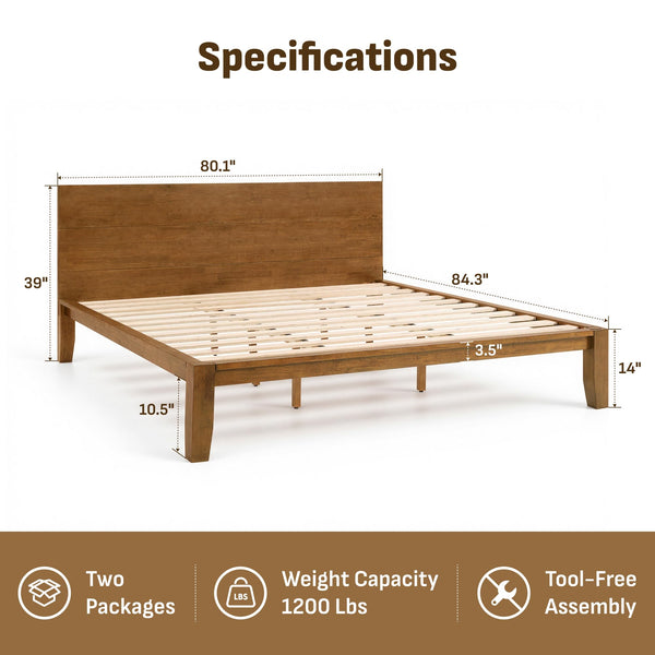 Japanese Joinery Solid Wood Bed Frame with Headboard