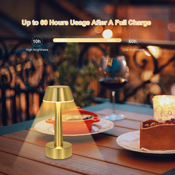 UMEXUS 8.8'' Cordless Small Table Lamp for Bar Restaurant, Rechargeable Battery Operated Touch Lamps, Gold 3-Way Dimmable LED Metal Portable Bedside Mini Night Light for Bedroom Outdoor, Home Decor