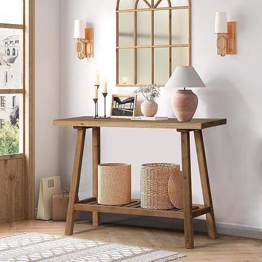 Reclaimed Wood Console Table with 2-Tier Storage