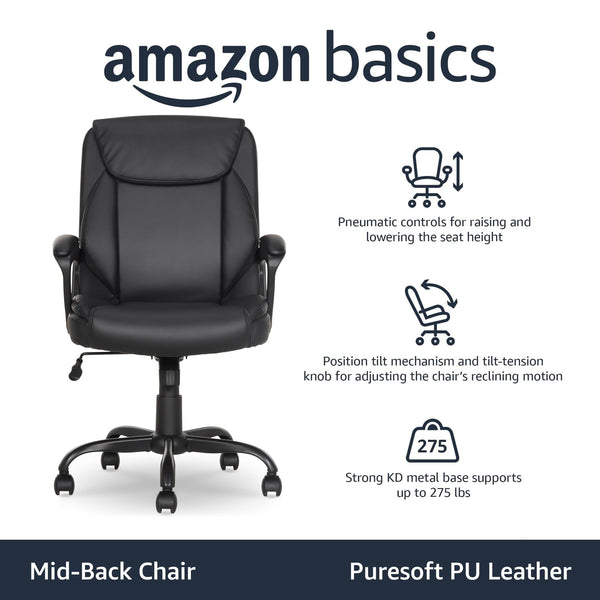 Mid-Back Office Chair with PU Padded Seat & Armrests
