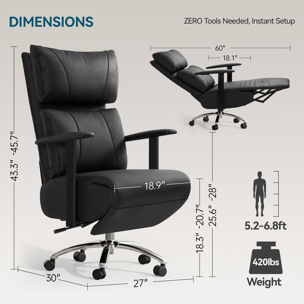 Reclining Office Chair with Footrest & Adjustable Headrest