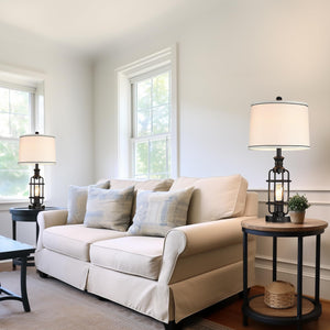 Farmhouse Table Lamp Set of 2 with USB Charging Ports & Rotary Switch