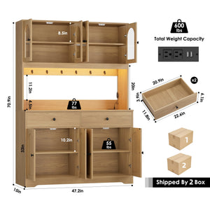 71" LED Kitchen Pantry Cabinet with Power Outlet