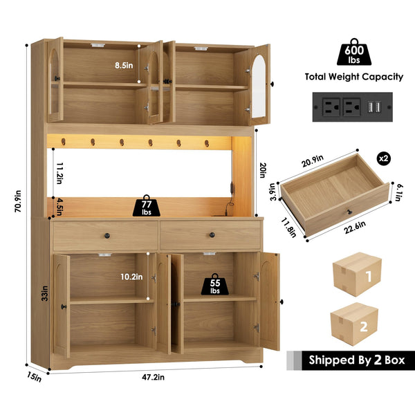 71" LED Kitchen Pantry Cabinet with Power Outlet