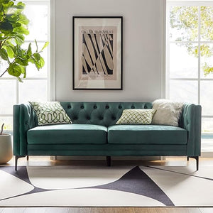 84" Faux Leather Button-Tufted 3-Seater Sofa with Metal Legs