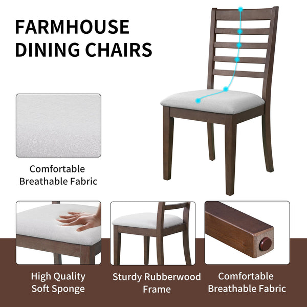7-Piece Extendable Farmhouse Dining Table Set with 6 Upholstered Chairs