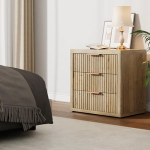 3-Drawer Nightstand with Fluted Design & Metal Handle