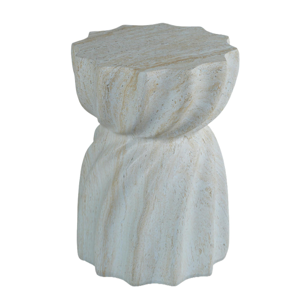 Sculptural MgO Outdoor Side Table with Faux Travertine Texture