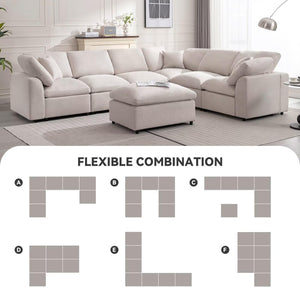 Modular Sectional Sofa 7-Seater L-Shaped with Ottoman