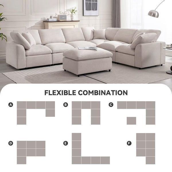 Modular Sectional Sofa 7-Seater L-Shaped with Ottoman