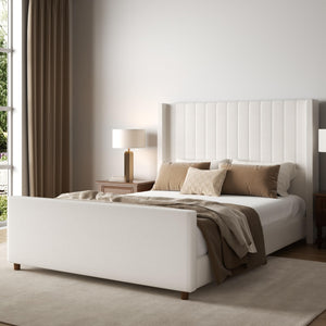 Upholstered Platform Bed with Tall Wingback Headboard