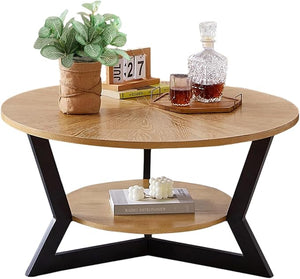Round Coffee Table with 2-Tier Storage