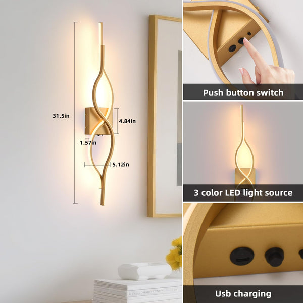 LED Wall Sconces Set of 2 – Dimmable, Remote Control, USB Rechargeable