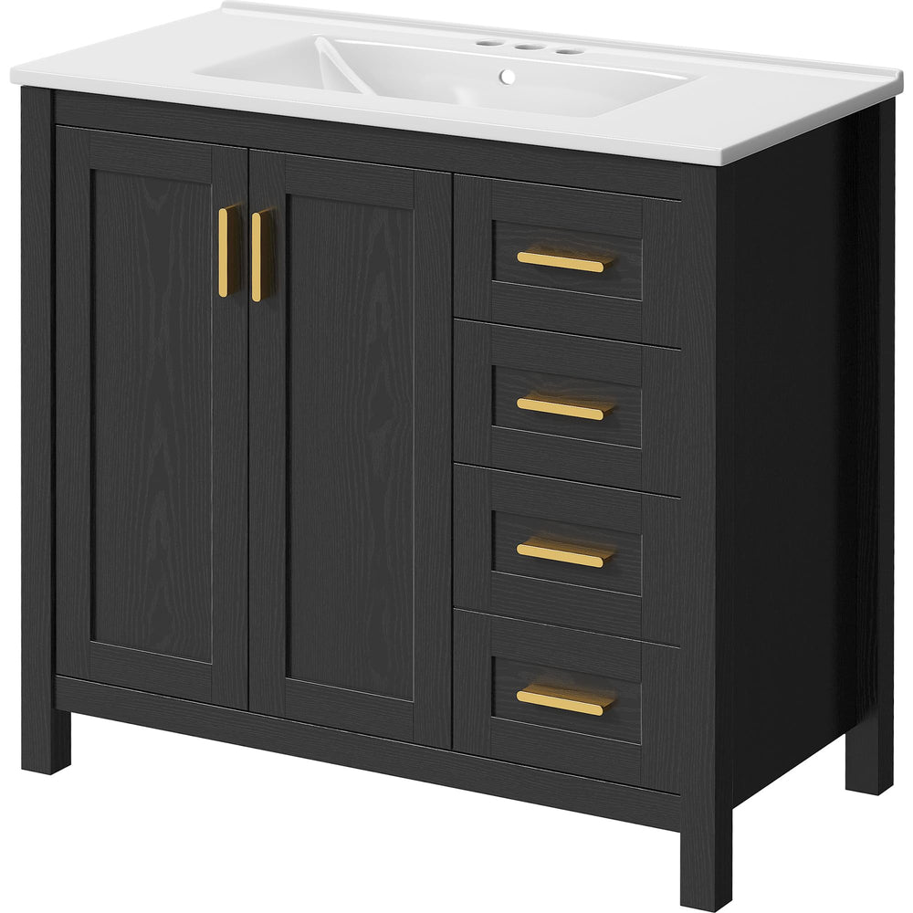 36-Inch Black Bathroom Vanity with Sink and Storage