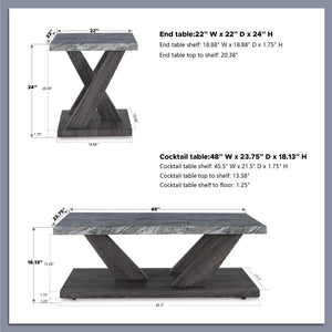 Contemporary Faux Marble Occasional Table Set of 3 with Casters