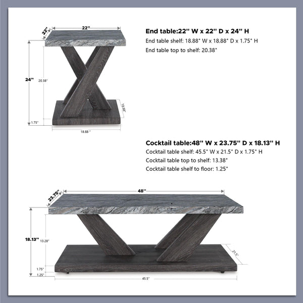 Contemporary Faux Marble Occasional Table Set of 3 with Casters