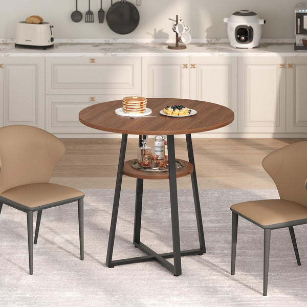 Round Dining Table with Storage Shelf, 31.5" Farmhouse Kitchen Table for 2-4