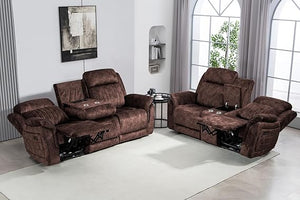 Power Reclining Sofa & Loveseat Set with USB Port, Console & Cup Holders