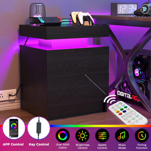LED Nightstand Set of 2 with Drawers & Open Shelf