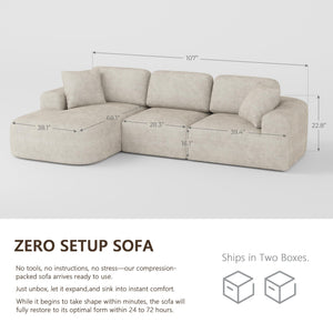 Modular Sectional Sofa with Chaise – Bouclé Upholstery, L-Shaped, Oatmeal Beige