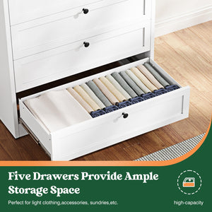 5-Drawer Metal Dresser – White Steel Chest of Drawers