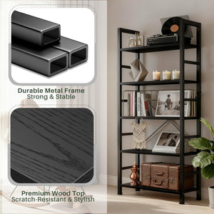 5-Tier Industrial Bookshelf with Metal Frame