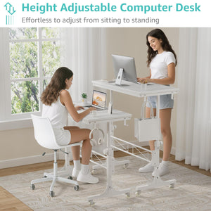 Adjustable Height Rolling Laptop Desk with Wheels
