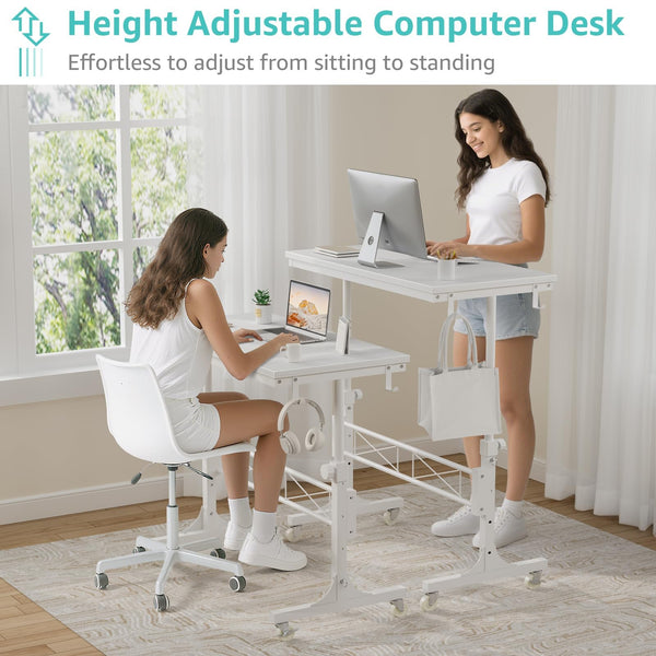 Adjustable Height Rolling Laptop Desk with Wheels