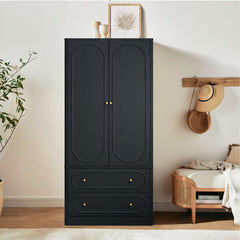 Fluted Wardrobe Closet Set of 2 – Black