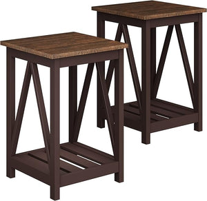 Farmhouse End Table with Storage Shelf – 2 Pack