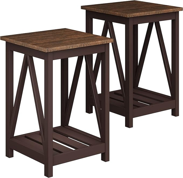 Farmhouse End Table with Storage Shelf – 2 Pack