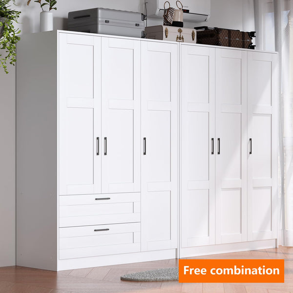 3-Door Wooden Wardrobe Closet
