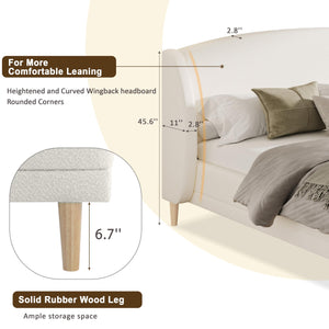 Upholstered Platform Bed with Boucle Wingback Headboard