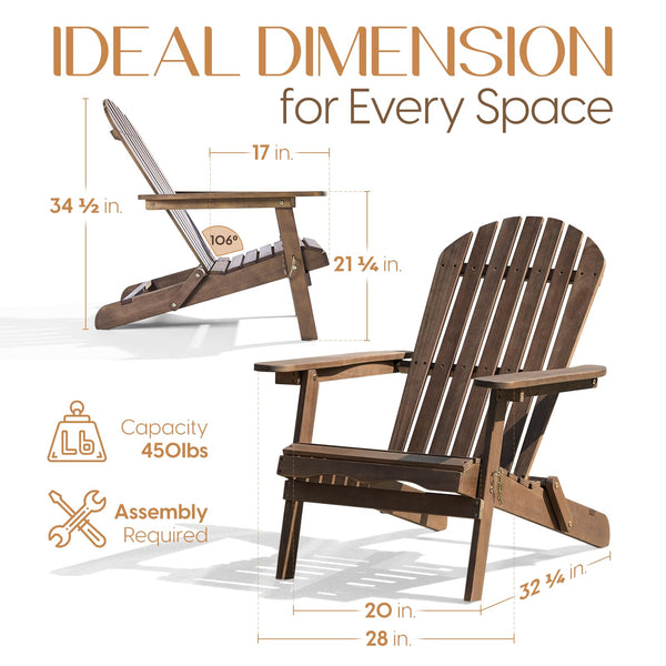 Folding Eucalyptus Adirondack Chair Set of 2