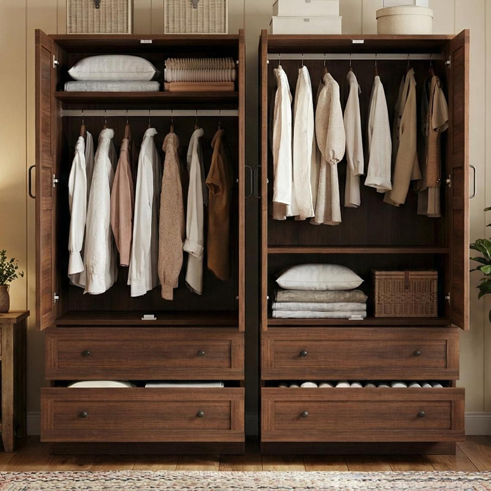 72" Armoire Wardrobe with Drawers & Adjustable Shelves – Walnut